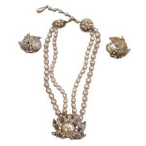 Very Old Vintage Unsigned Miriam Haskell Necklace Earrings Set Needs Restoration
